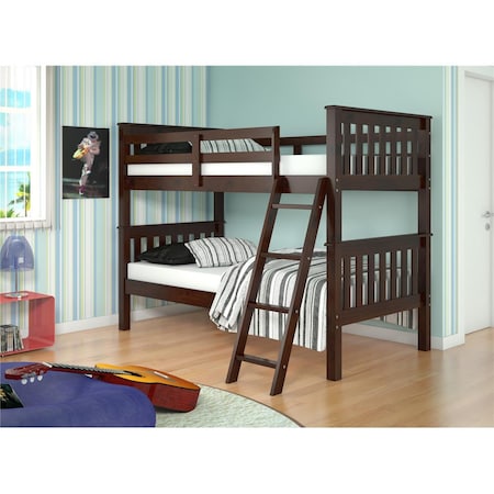 Fixturesfirst PD-120-1CP-TT Twin Size Mission Bunk Bed with Tilt Ladder - Dark Cappuccino FI469513